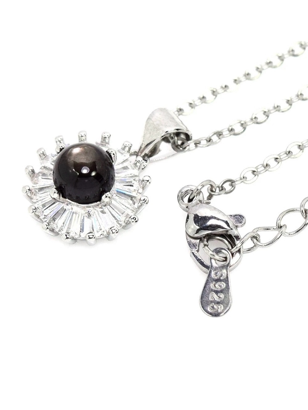 Set!!  Stunning Natural Black Star Sapphire Pendant Necklace & Earrings 925 SS - Picture 6 of 13
